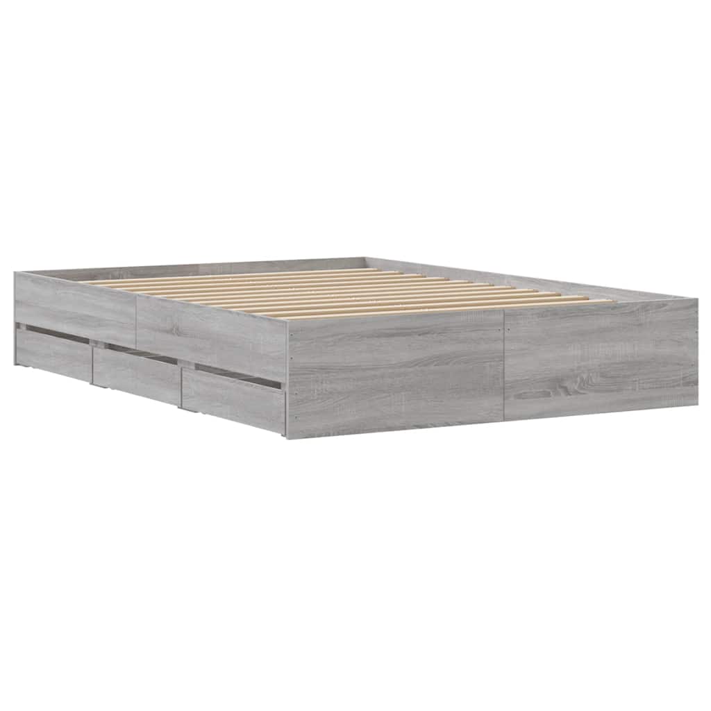 Bed Frame with Drawers without Mattress Grey Sonoma 135x190 cm Double