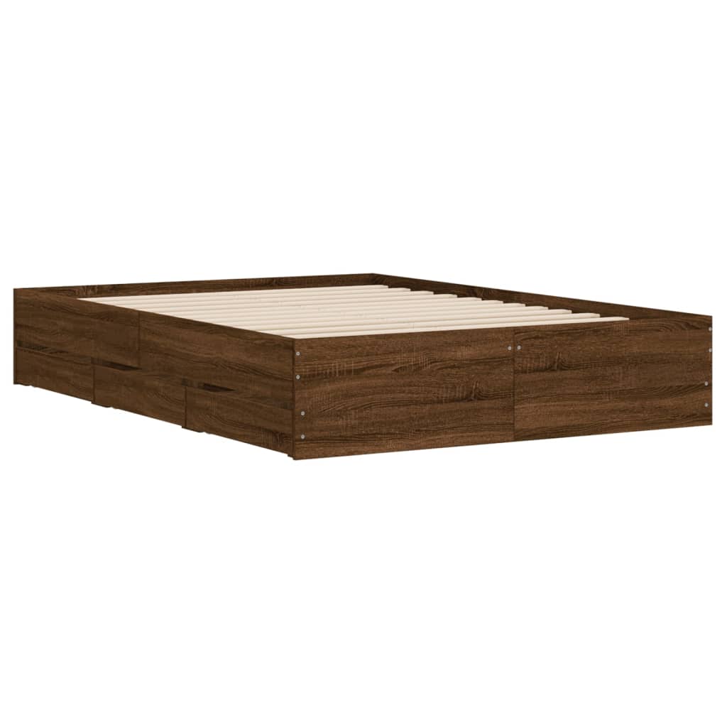 Bed Frame with Drawers without Mattress Brown Oak 135x190 cm Double