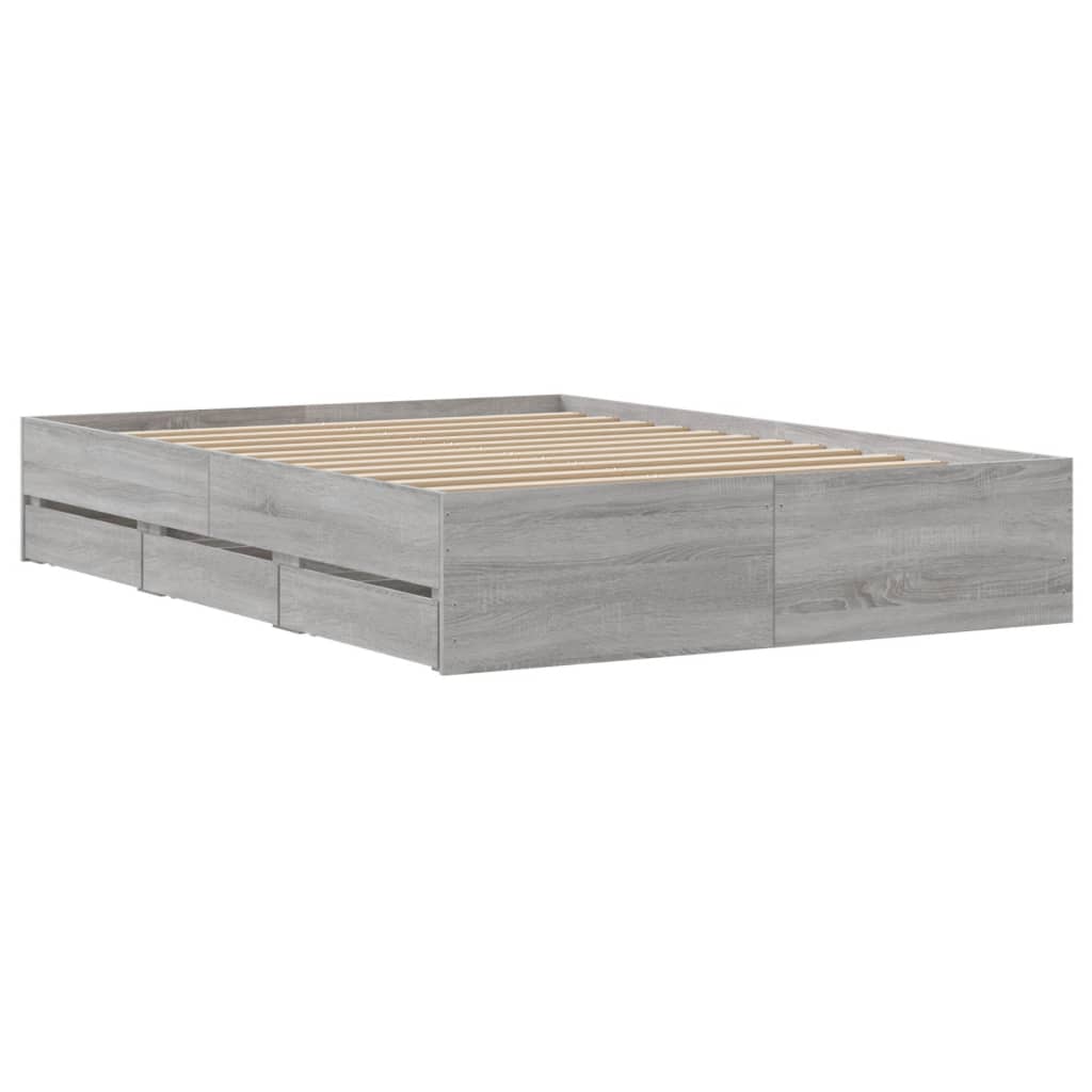 Bed Frame with Drawers without Mattress Grey Sonoma 120x190 cm Small Double