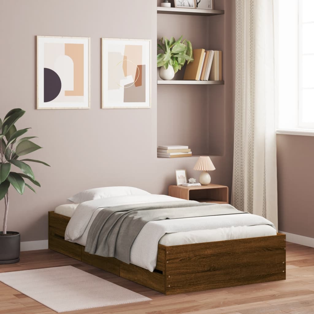 Bed Frame with Drawers without Mattress Brown Oak 90x190 cm Single