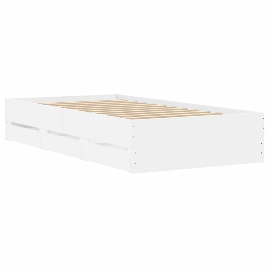 Bed Frame with Drawers without Mattress White 75x190 cm Small Single