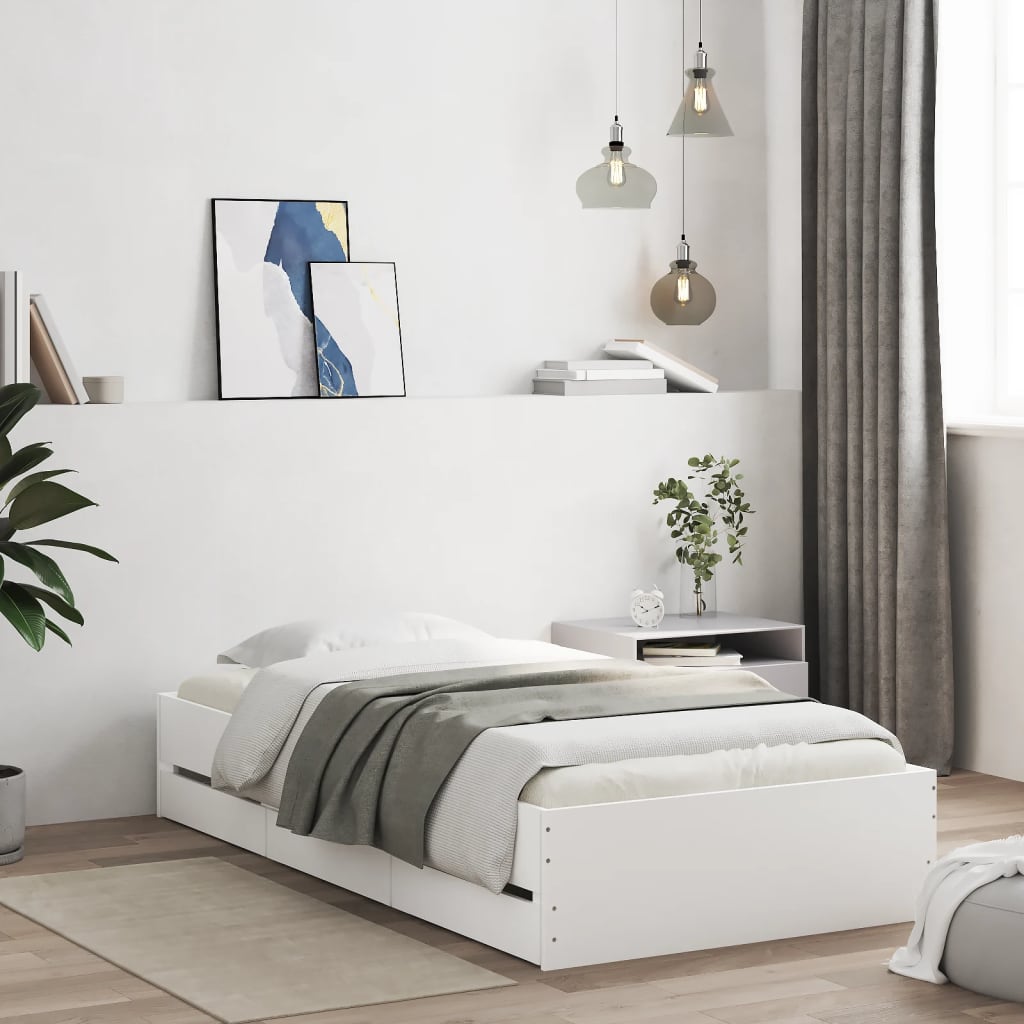 Bed Frame with Drawers without Mattress White 75x190 cm Small Single