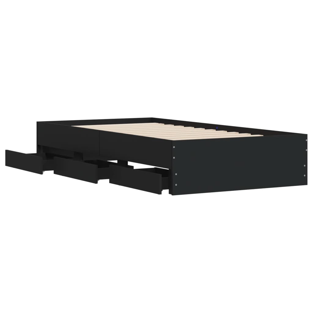 Bed Frame with Drawers without Mattress Black 75x190 cm Small Single