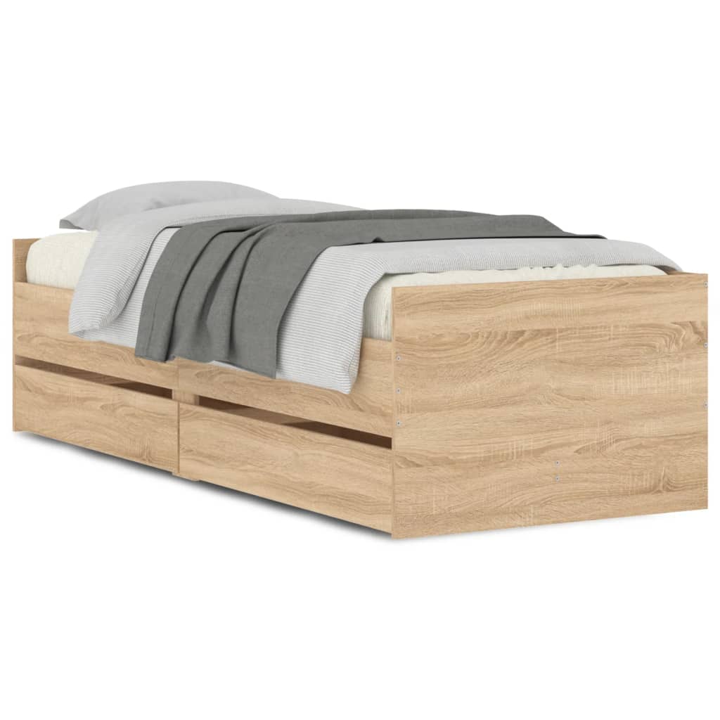 Bed Frame with Drawers without Mattress Sonoma Oak 100x200 cm