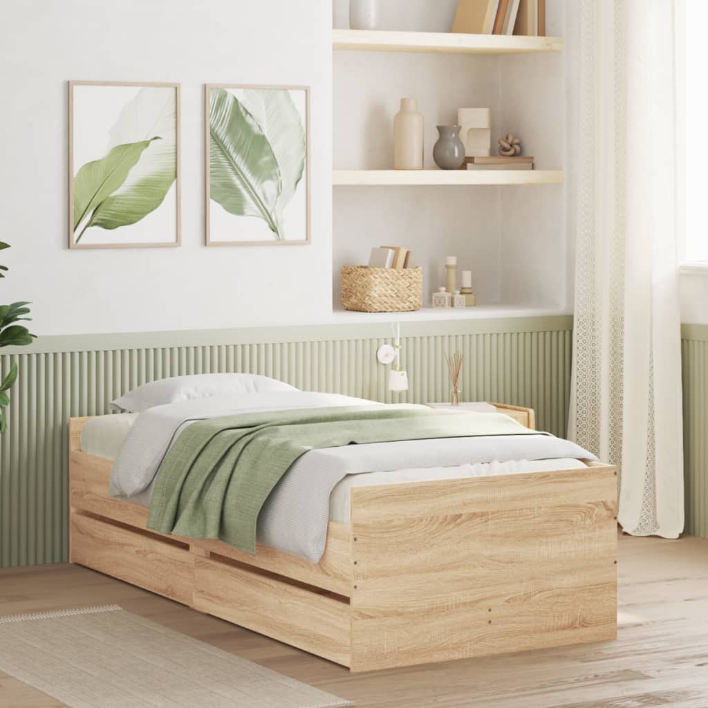 Bed Frame with Drawers without Mattress Sonoma Oak 100x200 cm
