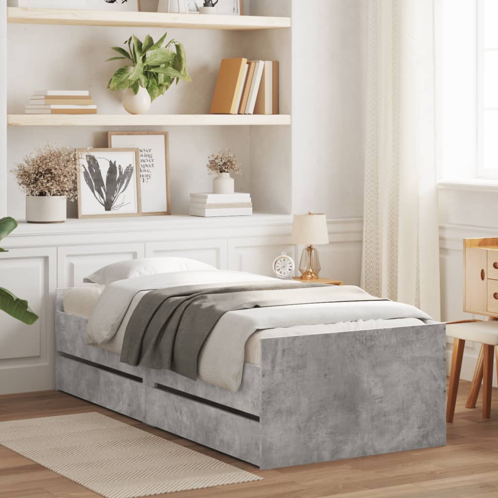 Bed Frame with Drawers without Mattress Concrete Grey 90x200 cm