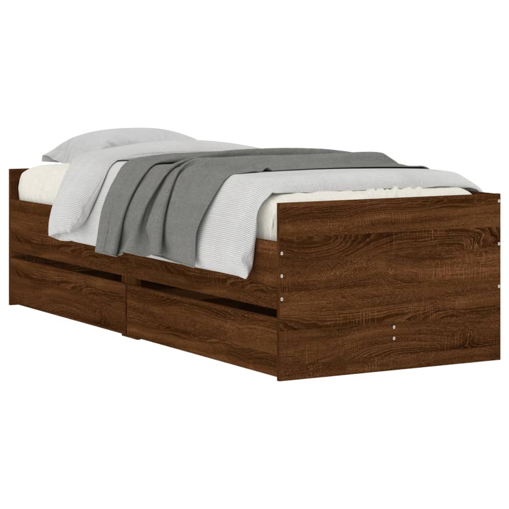 Bed Frame with Drawers without Mattress Brown Oak 90x190 cm Single