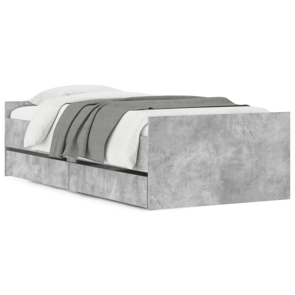 Bed Frame with Drawers without Mattress Concrete Grey 100x200 cm