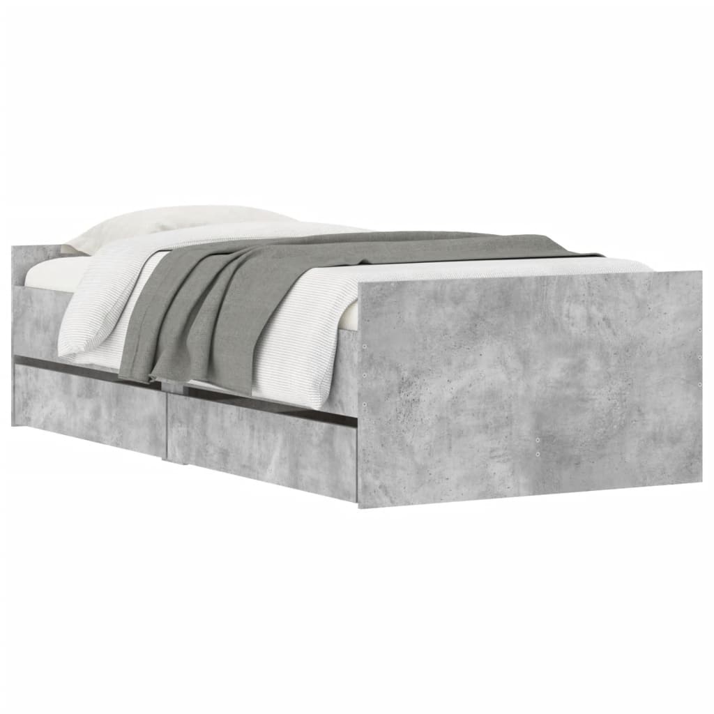 Bed Frame with Drawers without Mattress Concrete Grey 100x200 cm