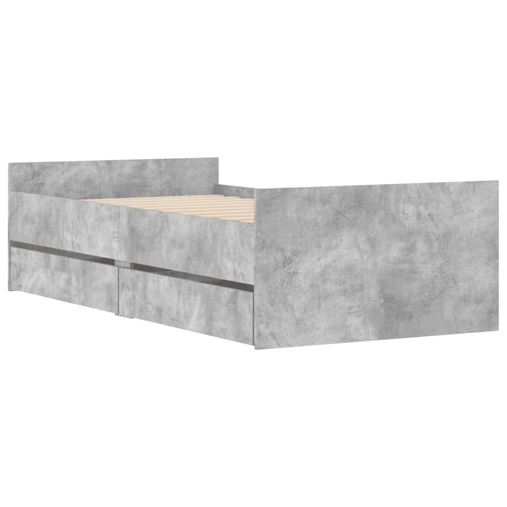 Bed Frame with Drawers without Mattress Concrete Grey 100x200 cm