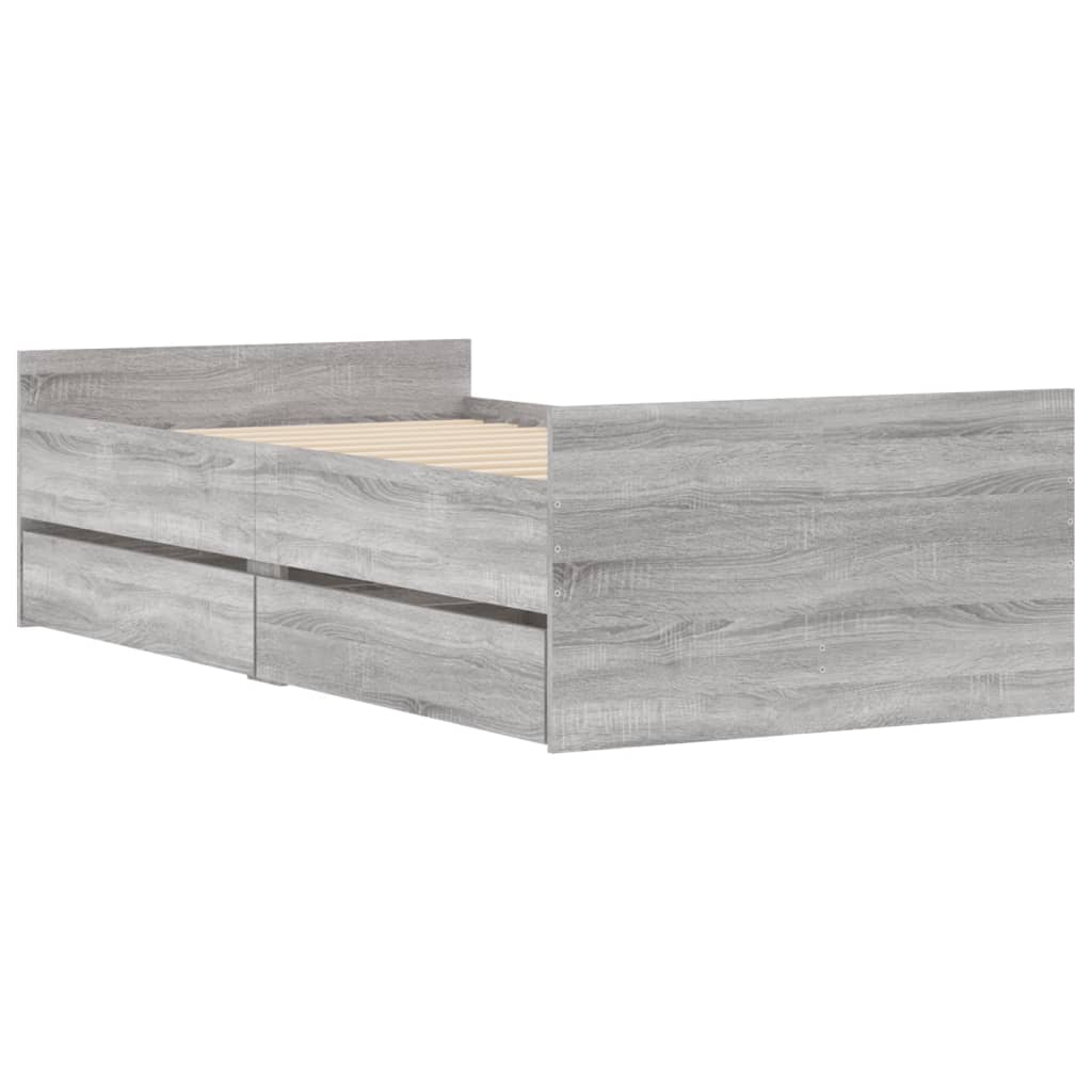 Bed Frame with Drawers without Mattress Grey Sonoma 100x200 cm