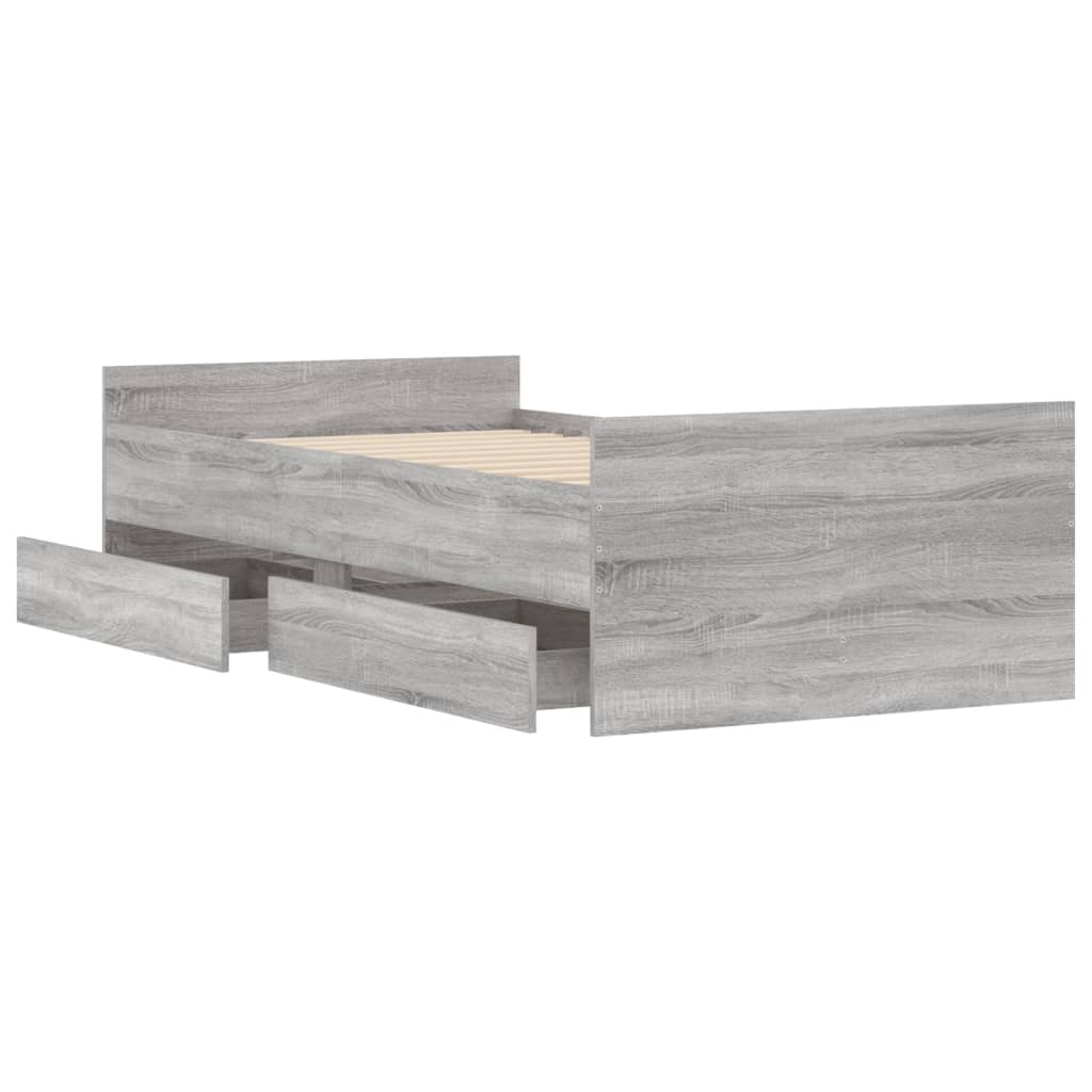 Bed Frame with Drawers without Mattress Grey Sonoma 100x200 cm