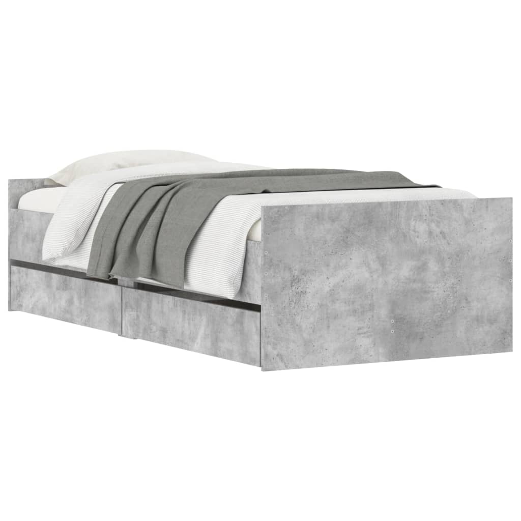 Bed Frame with Drawers without Mattress Concrete Grey 90x200 cm
