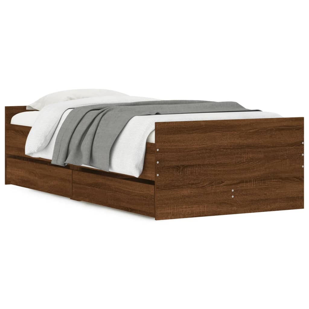 Bed Frame with Drawers without Mattress Brown Oak 90x200 cm