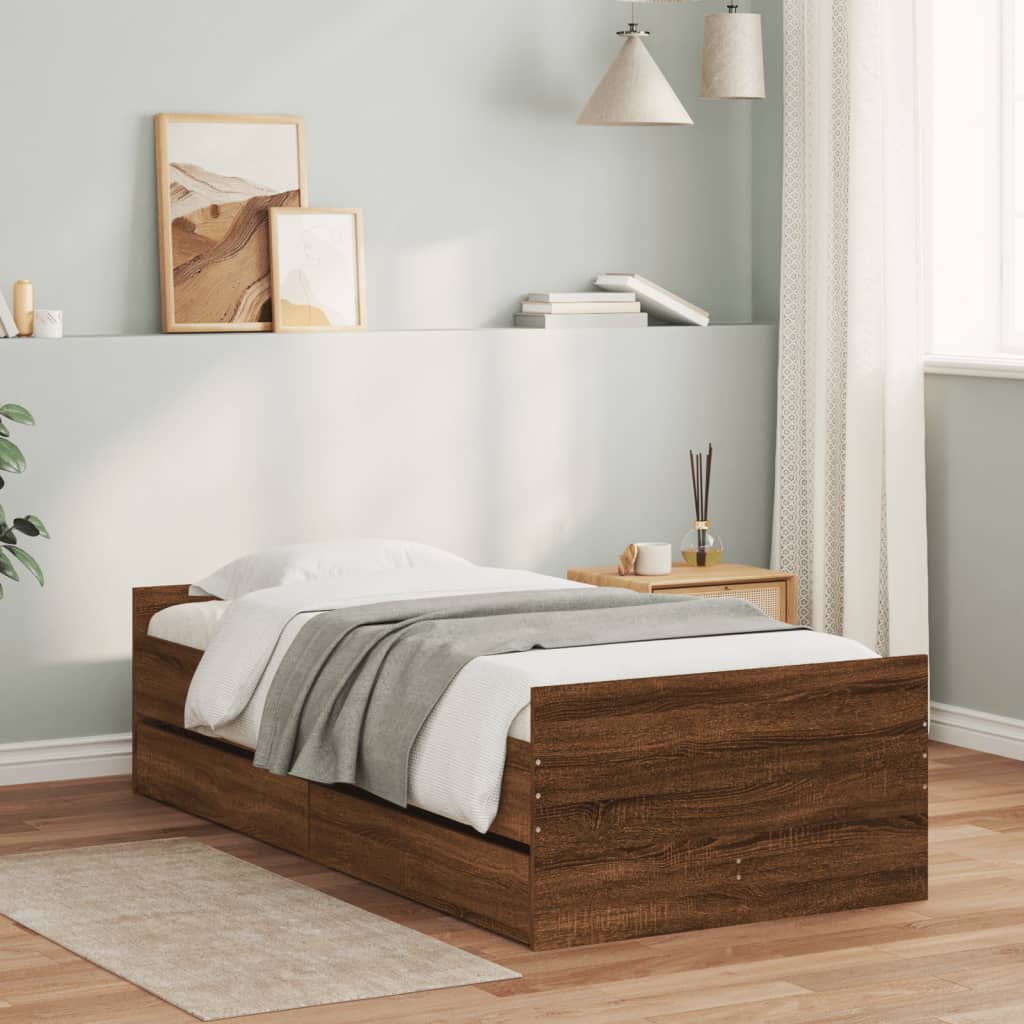Bed Frame with Drawers without Mattress Brown Oak 90x200 cm