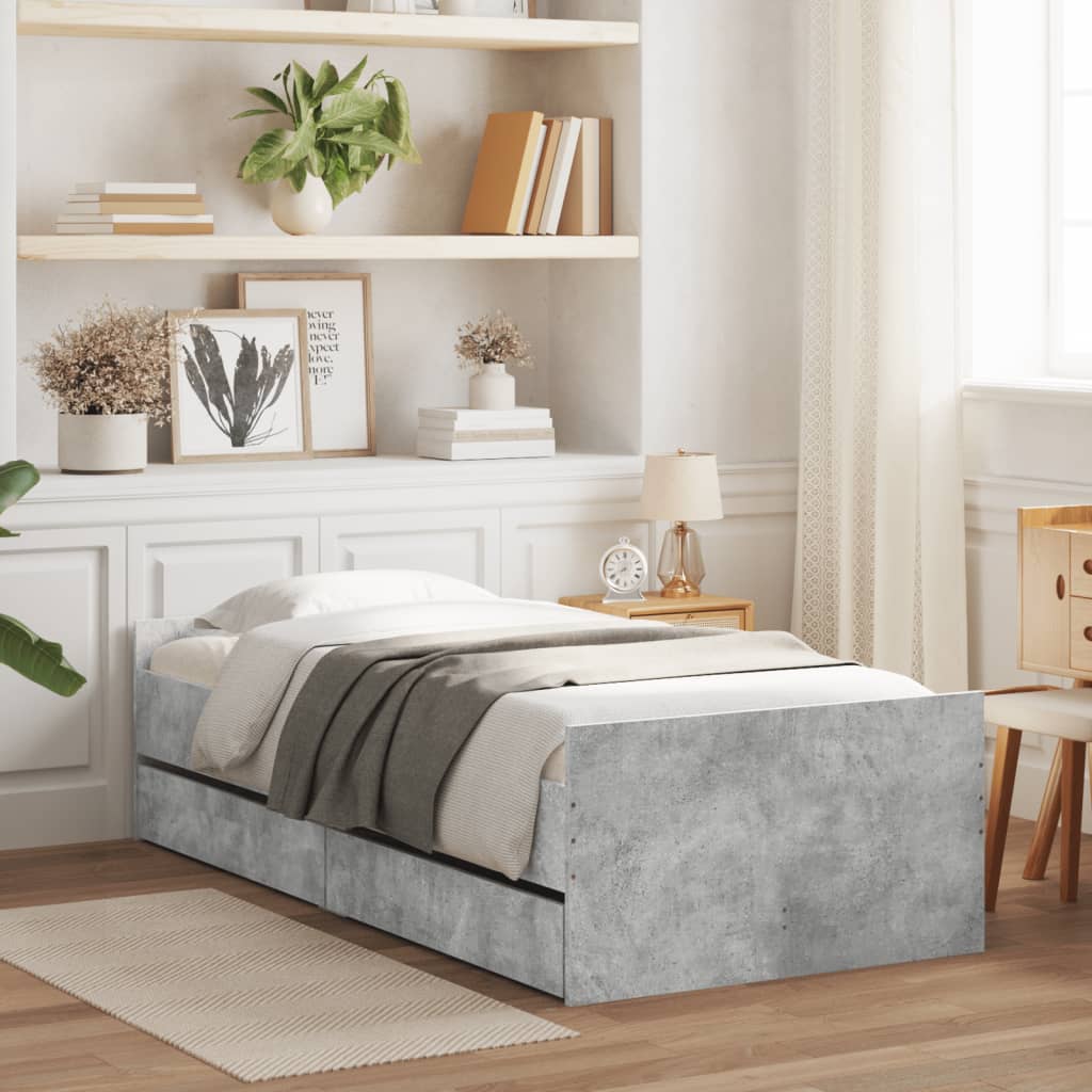 Bed Frame without Mattress Concrete Grey 75x190 cm Small Single Small Single