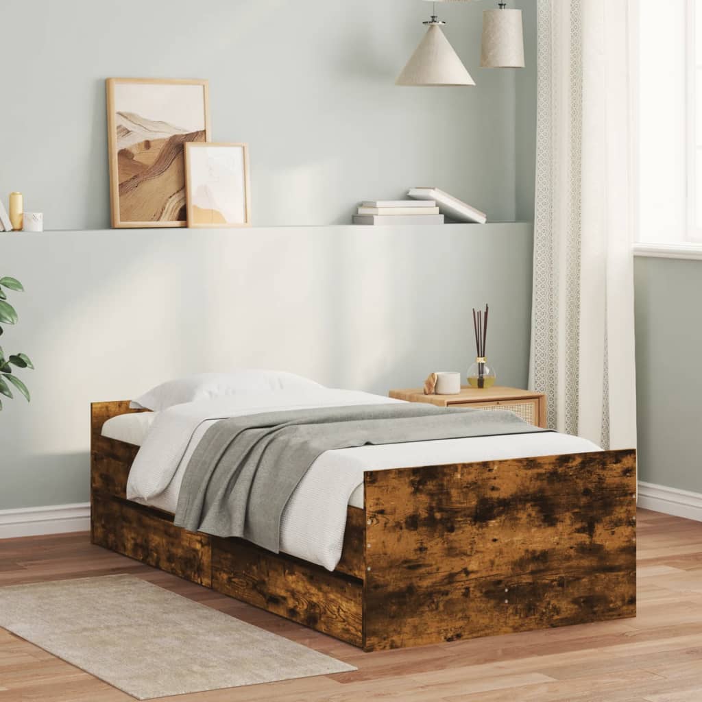 Bed Frame without Mattress Smoked Oak 75x190 cm Small Single Small Single
