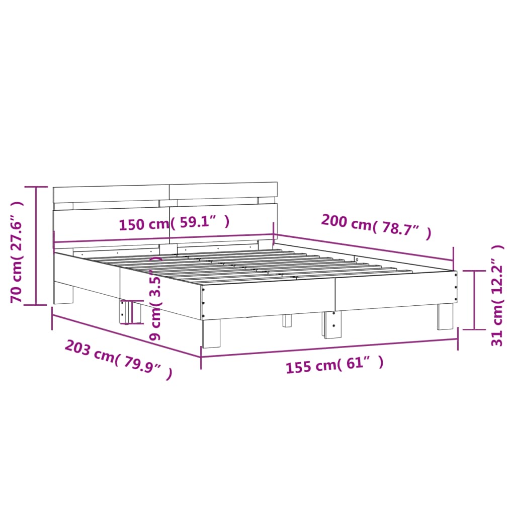 Bed Frame without Mattress White 150x200 cm King Size