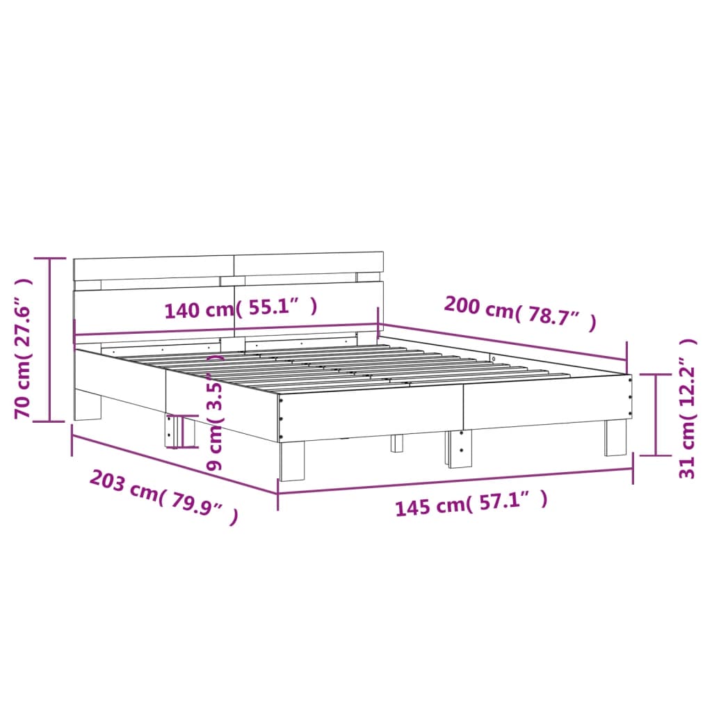 Bed Frame without Mattress White 140x200 cm