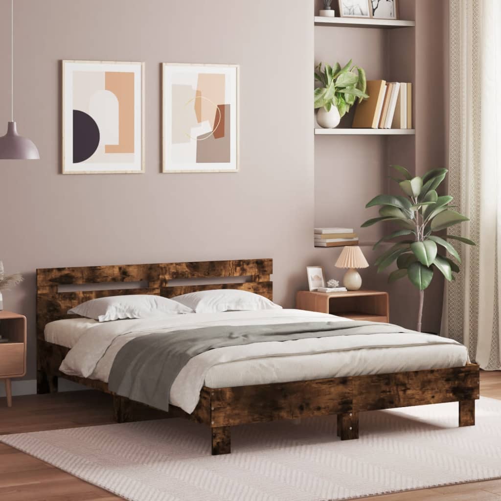 Bed Frame without Mattress Smoked Oak 140x200 cm