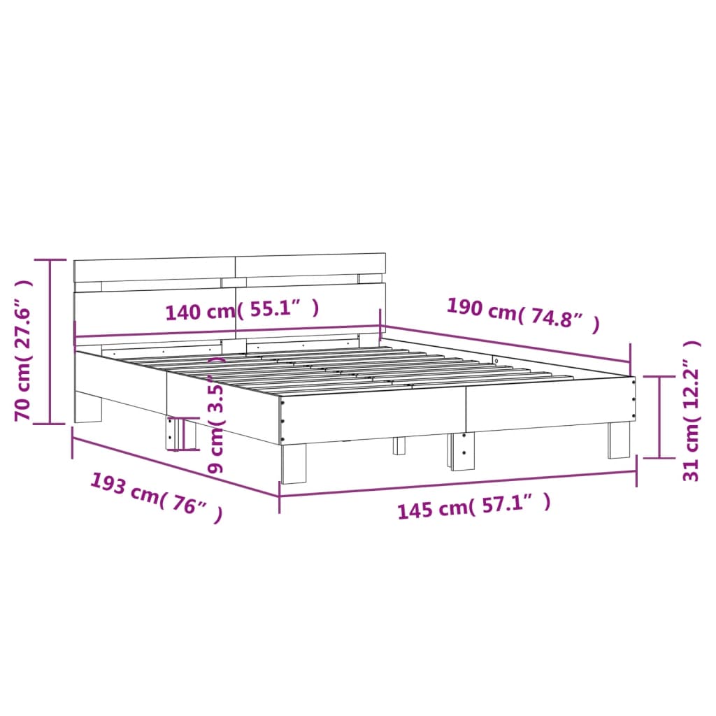 Bed Frame without Mattress Concrete Grey 140x190 cm