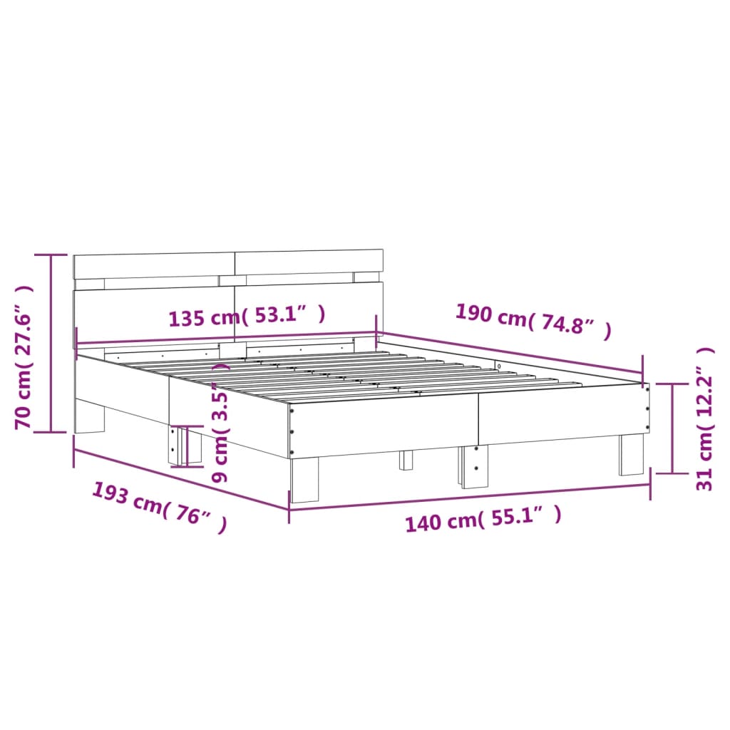 Bed Frame without Mattress Concrete Grey 135x190 cm Double