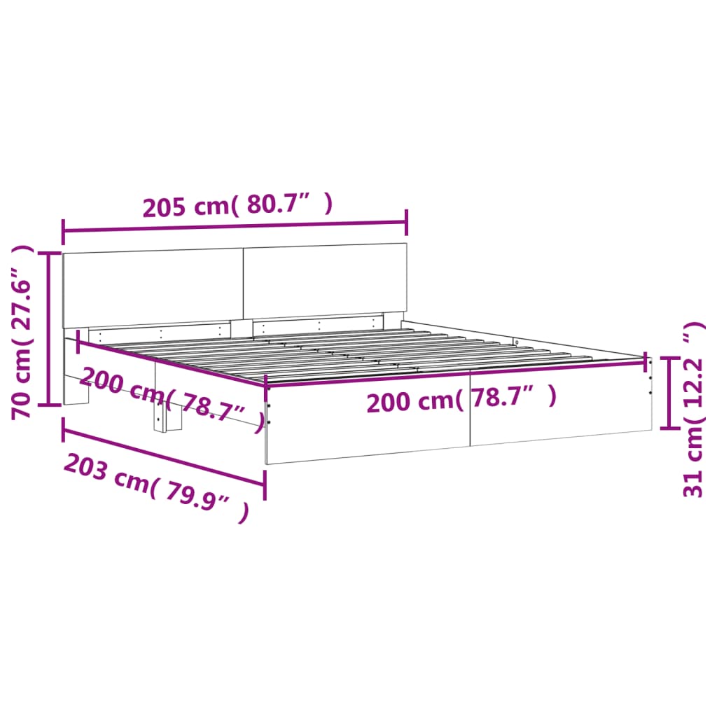 Bed Frame without Mattress Concrete Grey 200x200 cm