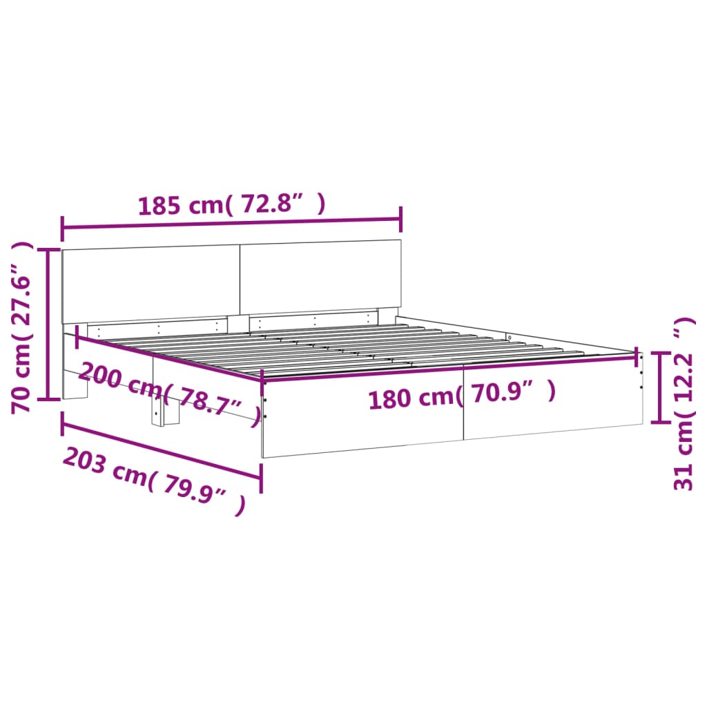 Bed Frame without Mattress White 180x200 cm Super King