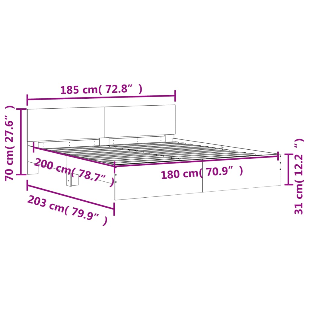 Bed Frame without Mattress Concrete Grey 180x200 cm Super King