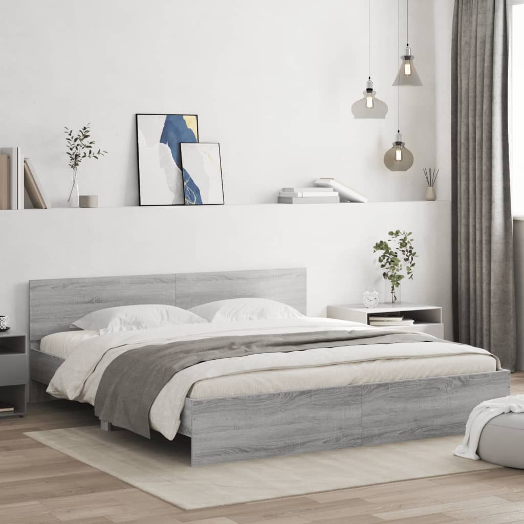 Bed Frame without Mattress Grey Sonoma 180x200 cm Super King