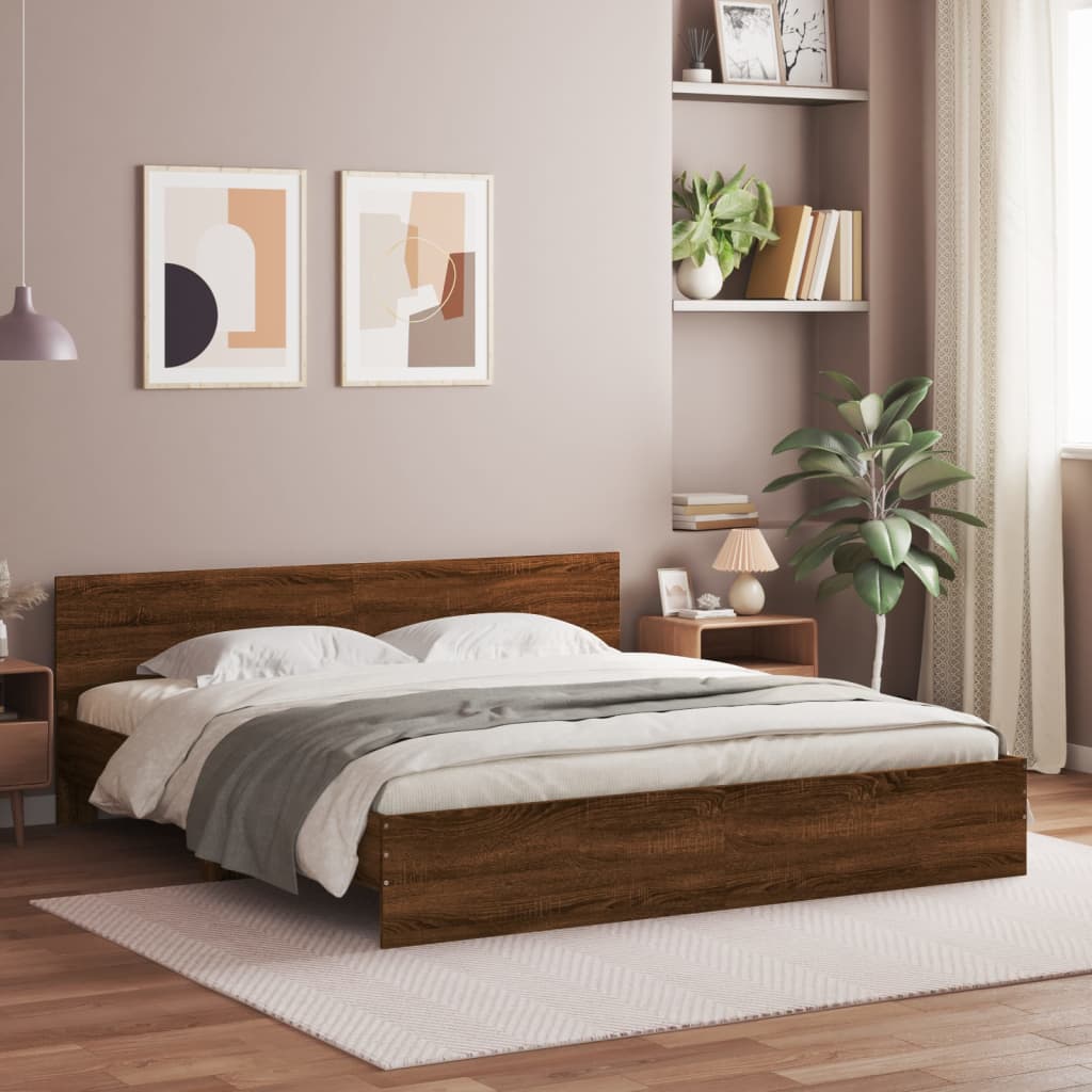 Bed Frame without Mattress Brown Oak 160x200 cm