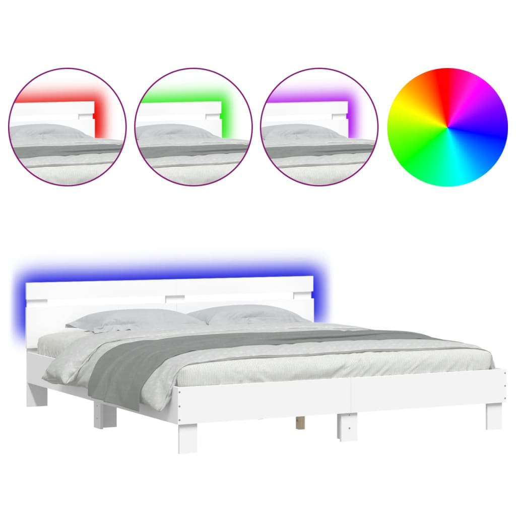 Bed Frame with LED without Mattress White 200x200 cm
