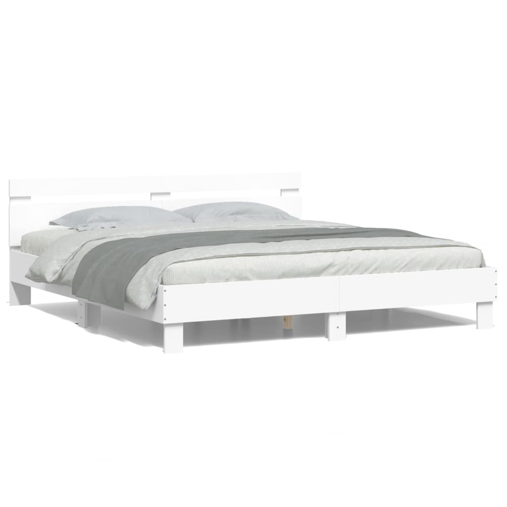 Bed Frame with LED without Mattress White 200x200 cm