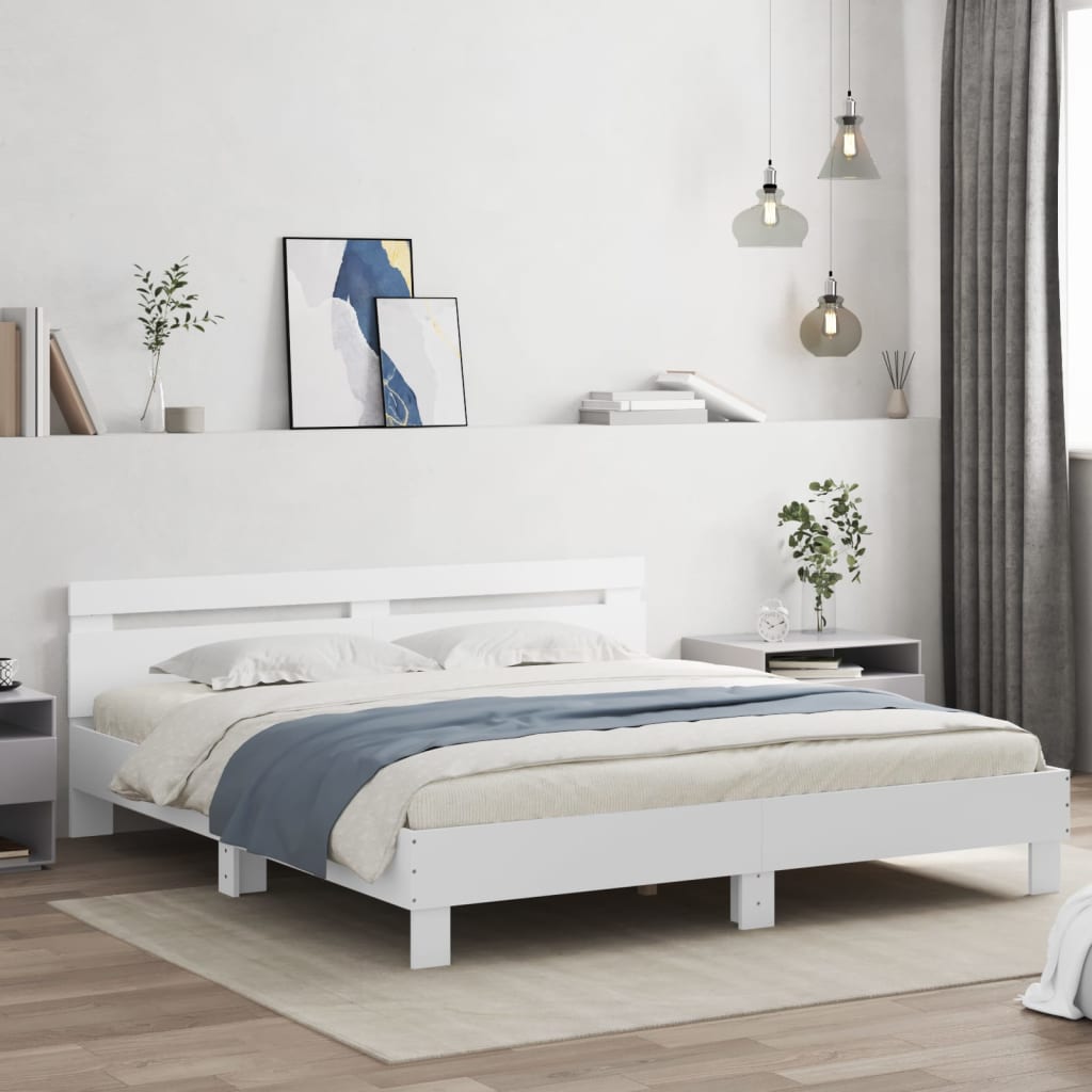 Bed Frame with LED without Mattress White 200x200 cm