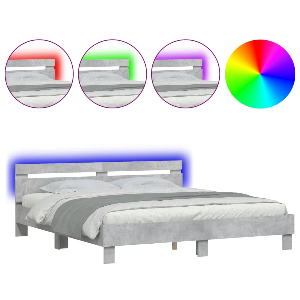 Bed Frame with LED without Mattress Concrete Grey 200x200 cm