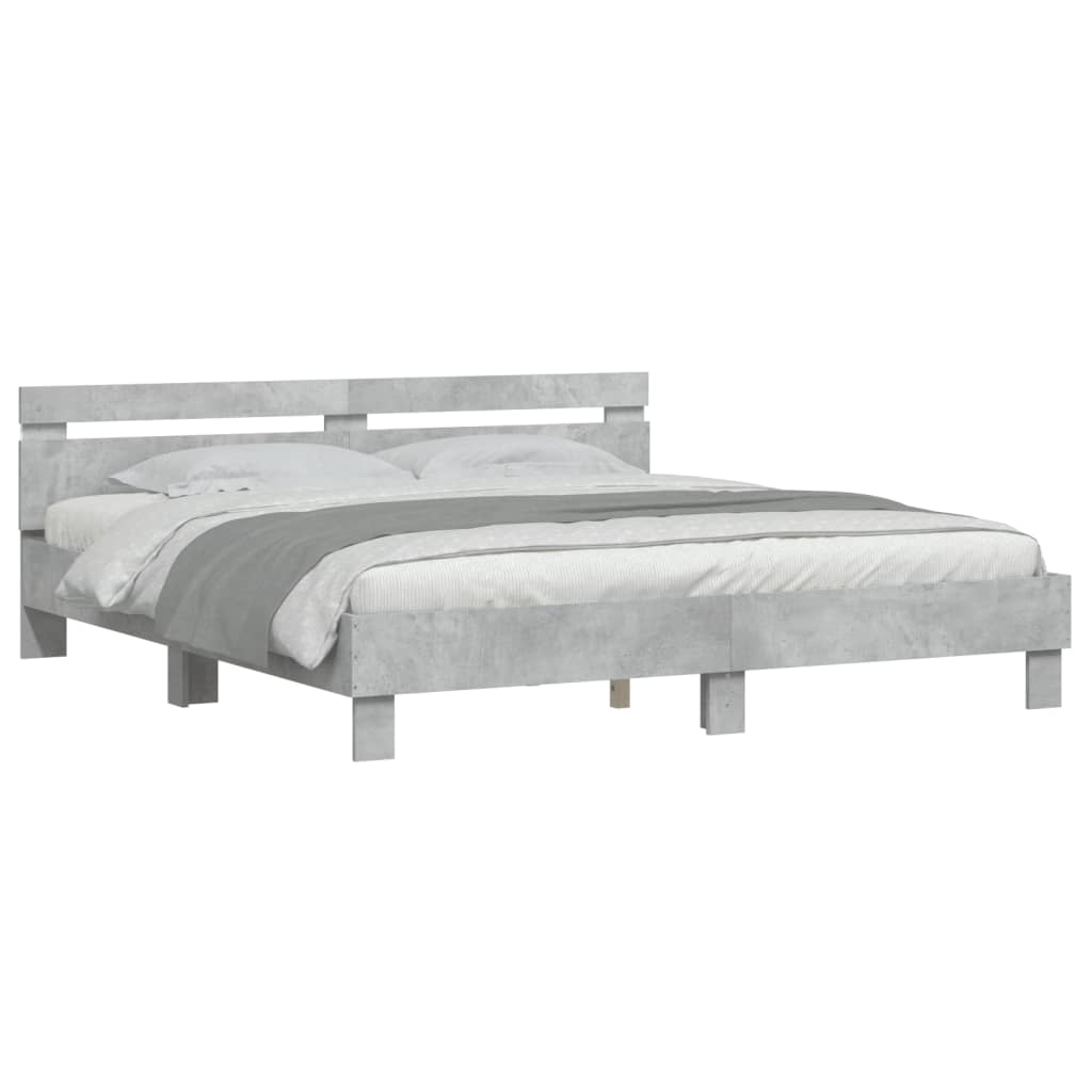 Bed Frame with LED without Mattress Concrete Grey 200x200 cm