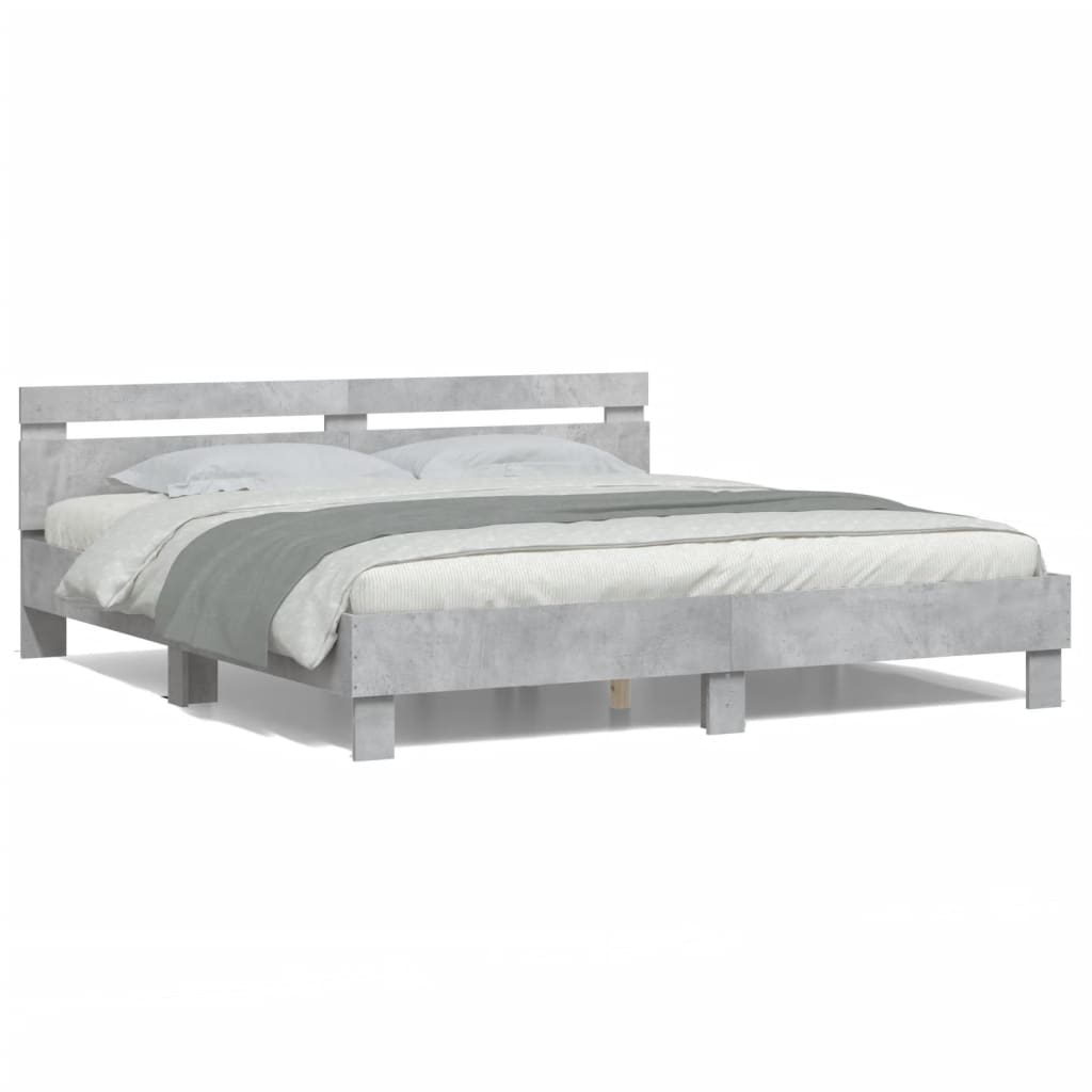 Bed Frame with LED without Mattress Concrete Grey 200x200 cm