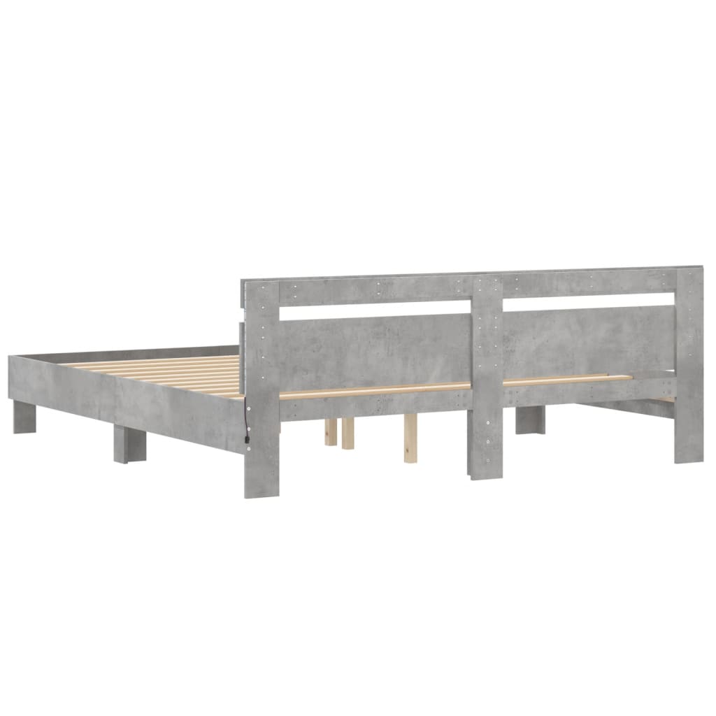 Bed Frame with LED without Mattress Concrete Grey 200x200 cm