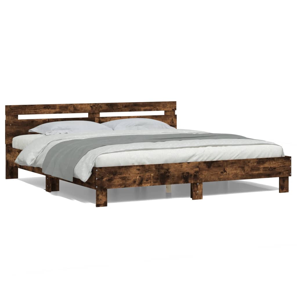 Bed Frame with LED without Mattress Smoked Oak 200x200 cm