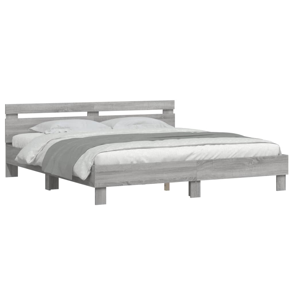 Bed Frame with LED without Mattress Grey Sonoma 200x200 cm