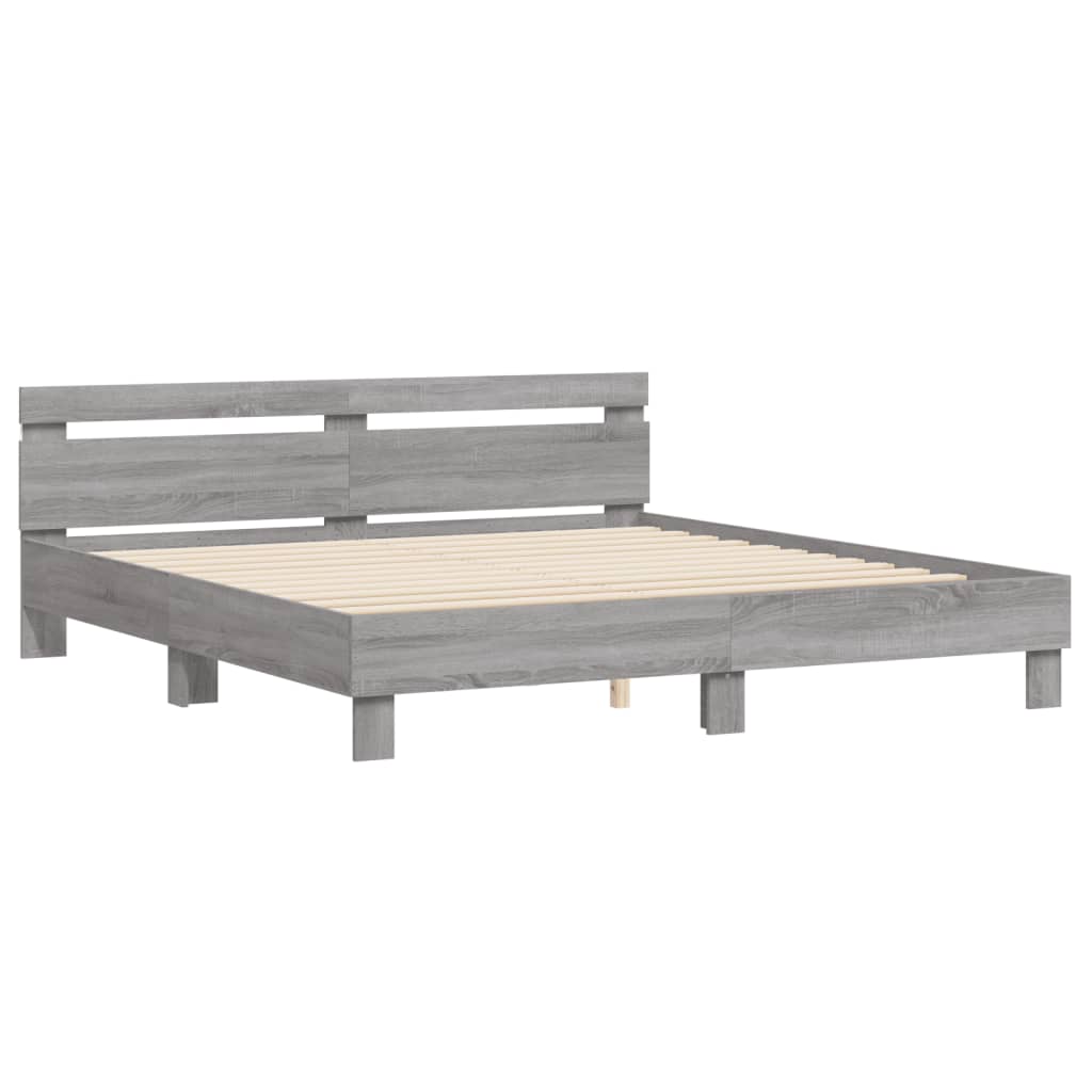 Bed Frame with LED without Mattress Grey Sonoma 200x200 cm