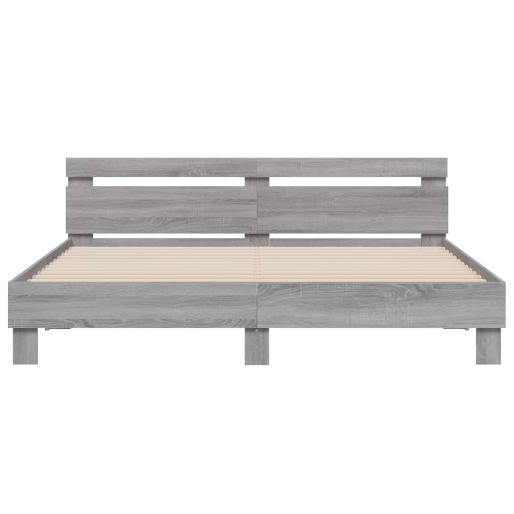Bed Frame with LED without Mattress Grey Sonoma 200x200 cm