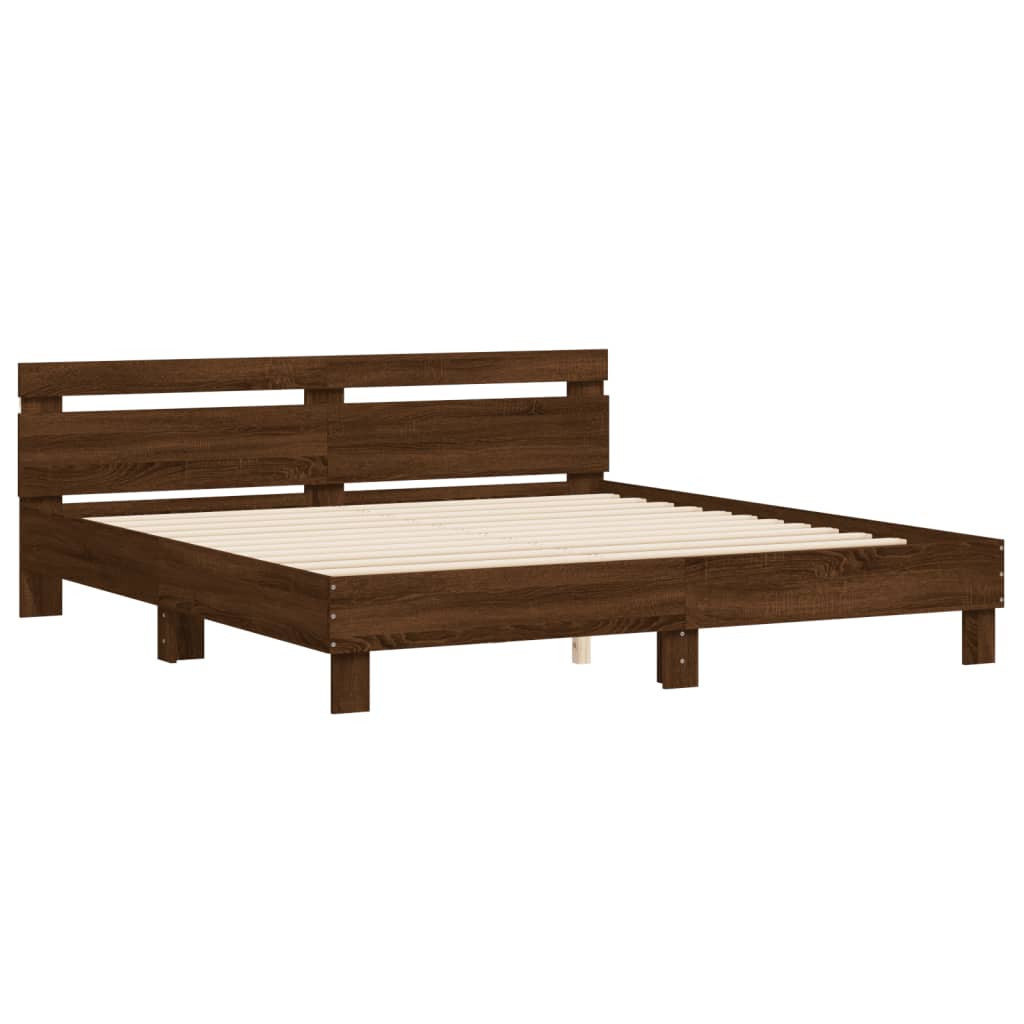 Bed Frame with LED without Mattress Brown Oak 200x200 cm