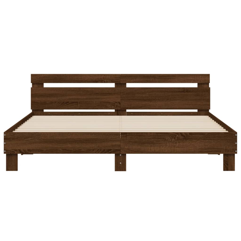 Bed Frame with LED without Mattress Brown Oak 200x200 cm