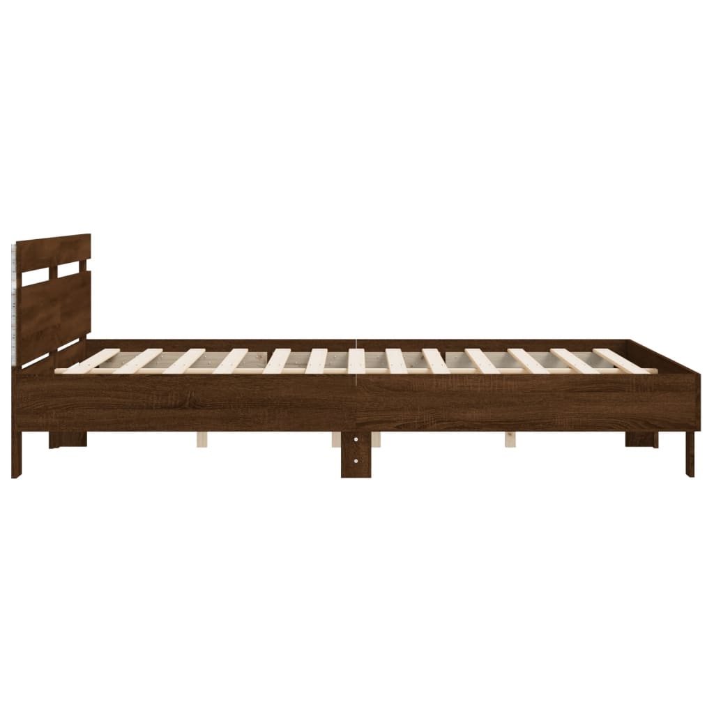 Bed Frame with LED without Mattress Brown Oak 200x200 cm