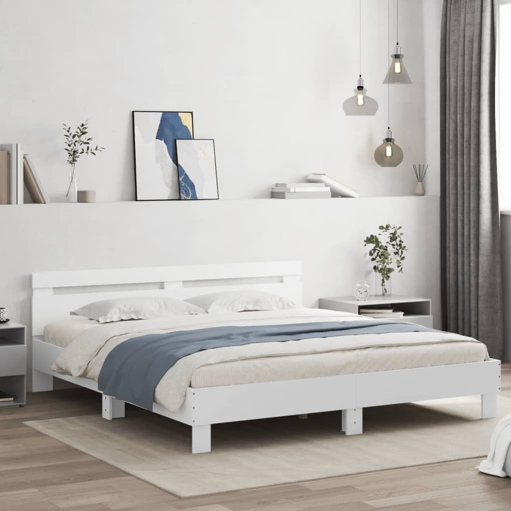 Bed Frame with LED without Mattress White 180x200 cm Super King
