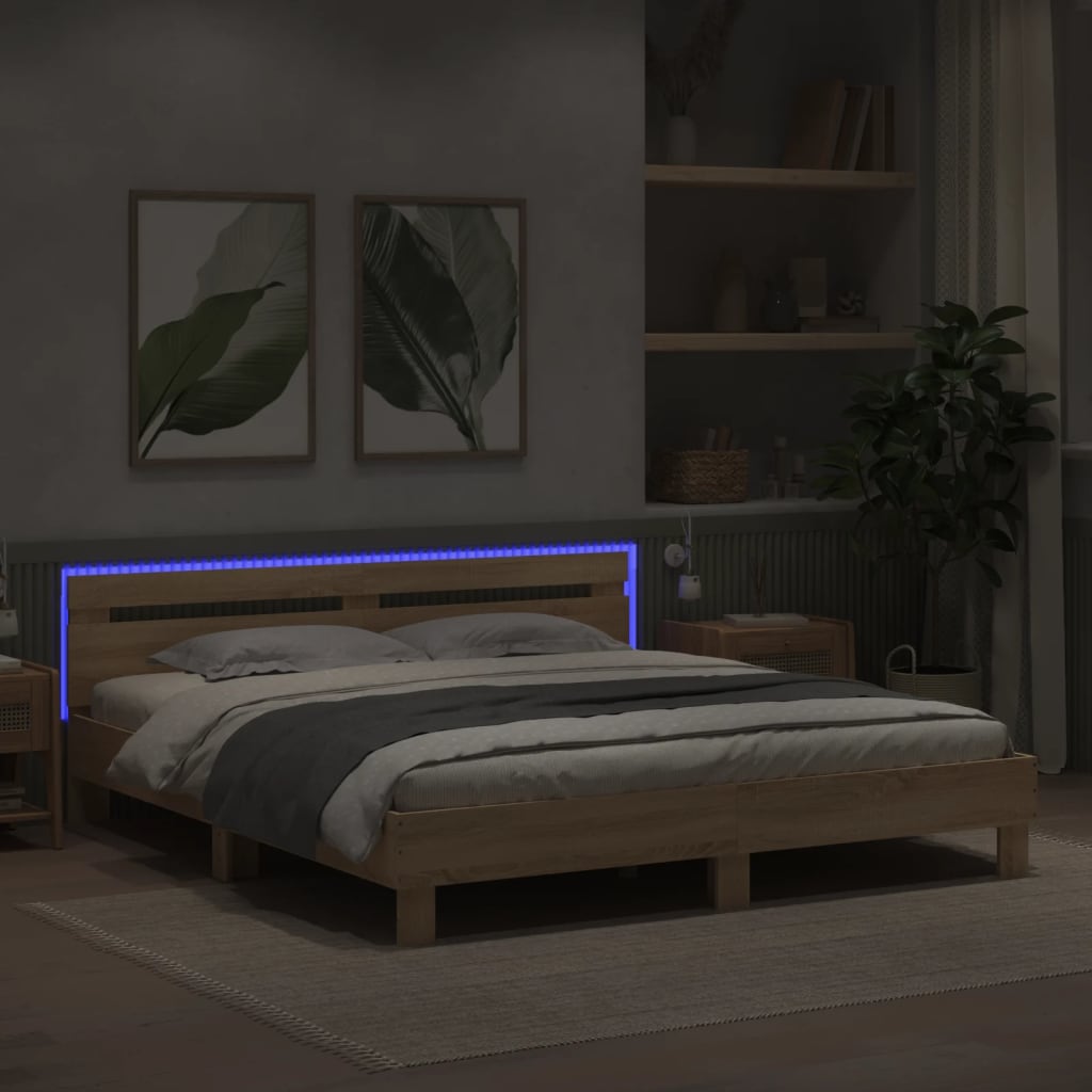 Bed Frame with LED without Mattress Sonoma Oak 180x200 cm Super King