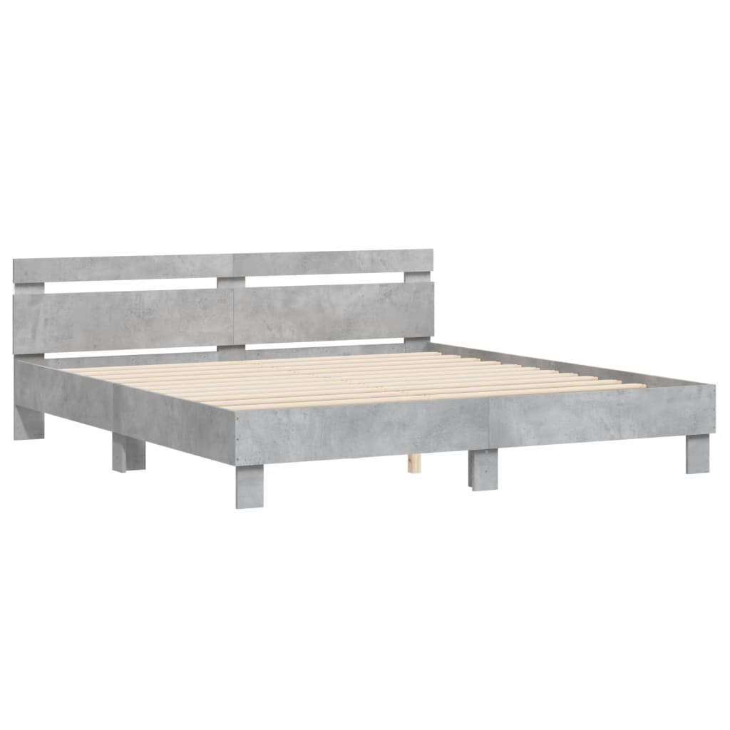 Bed Frame with LED without Mattress Concrete Grey 180x200 cm Super King
