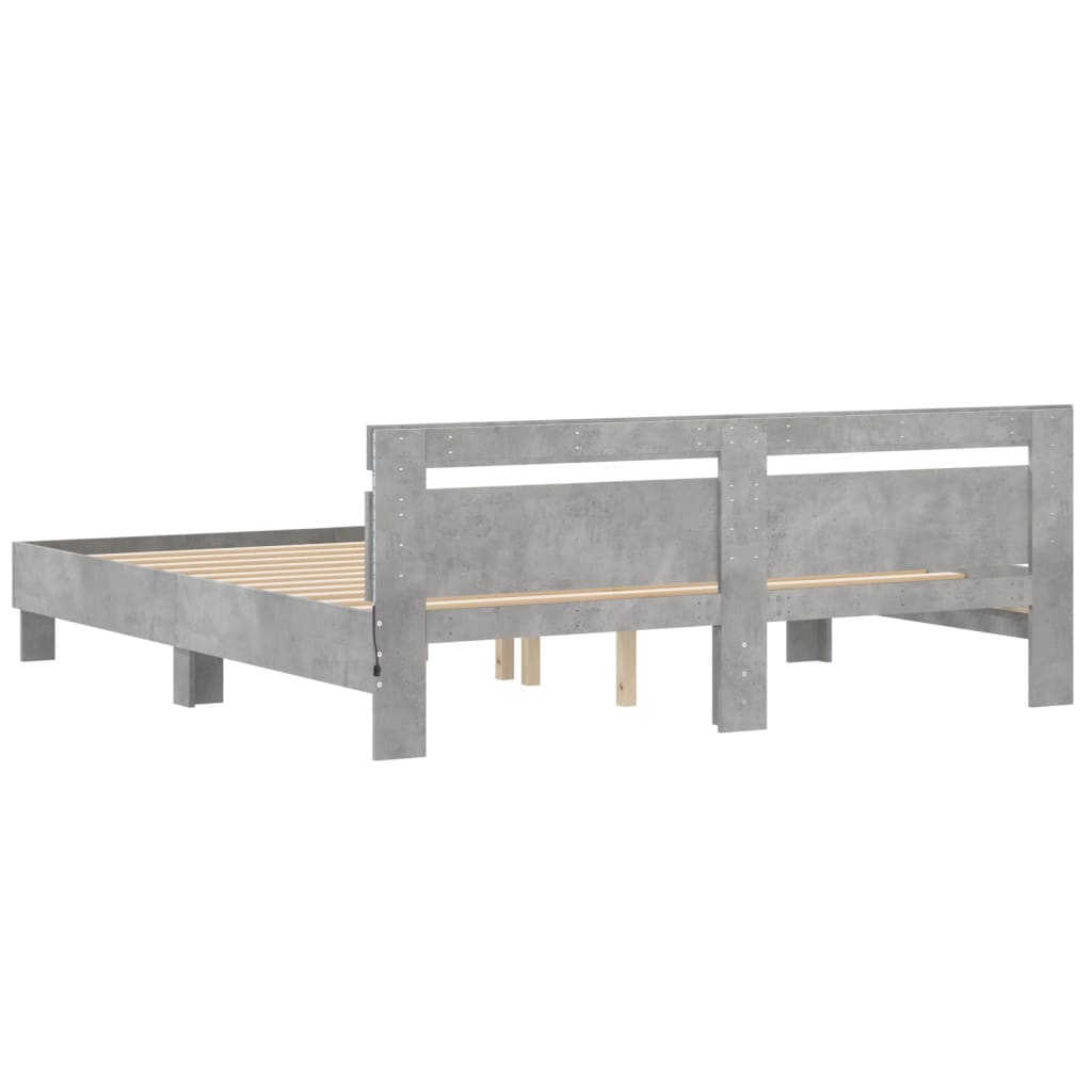 Bed Frame with LED without Mattress Concrete Grey 180x200 cm Super King