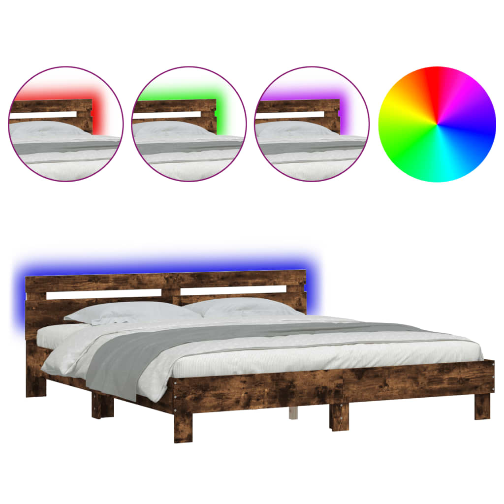 Bed Frame with LED without Mattress Smoked Oak 180x200 cm Super King